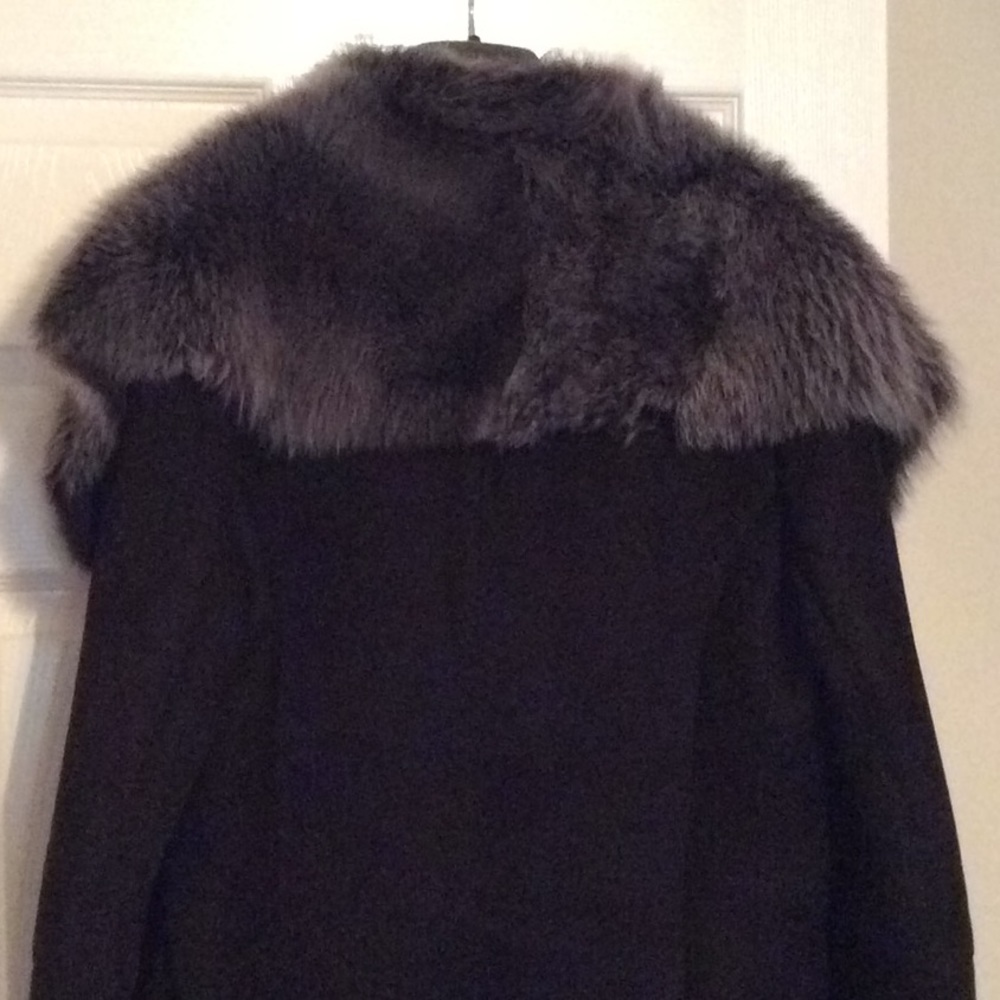 Shearling coat Lamb Fur Badgley Mischka couture black Leather suede Gray Collar - Picture 9 of 13